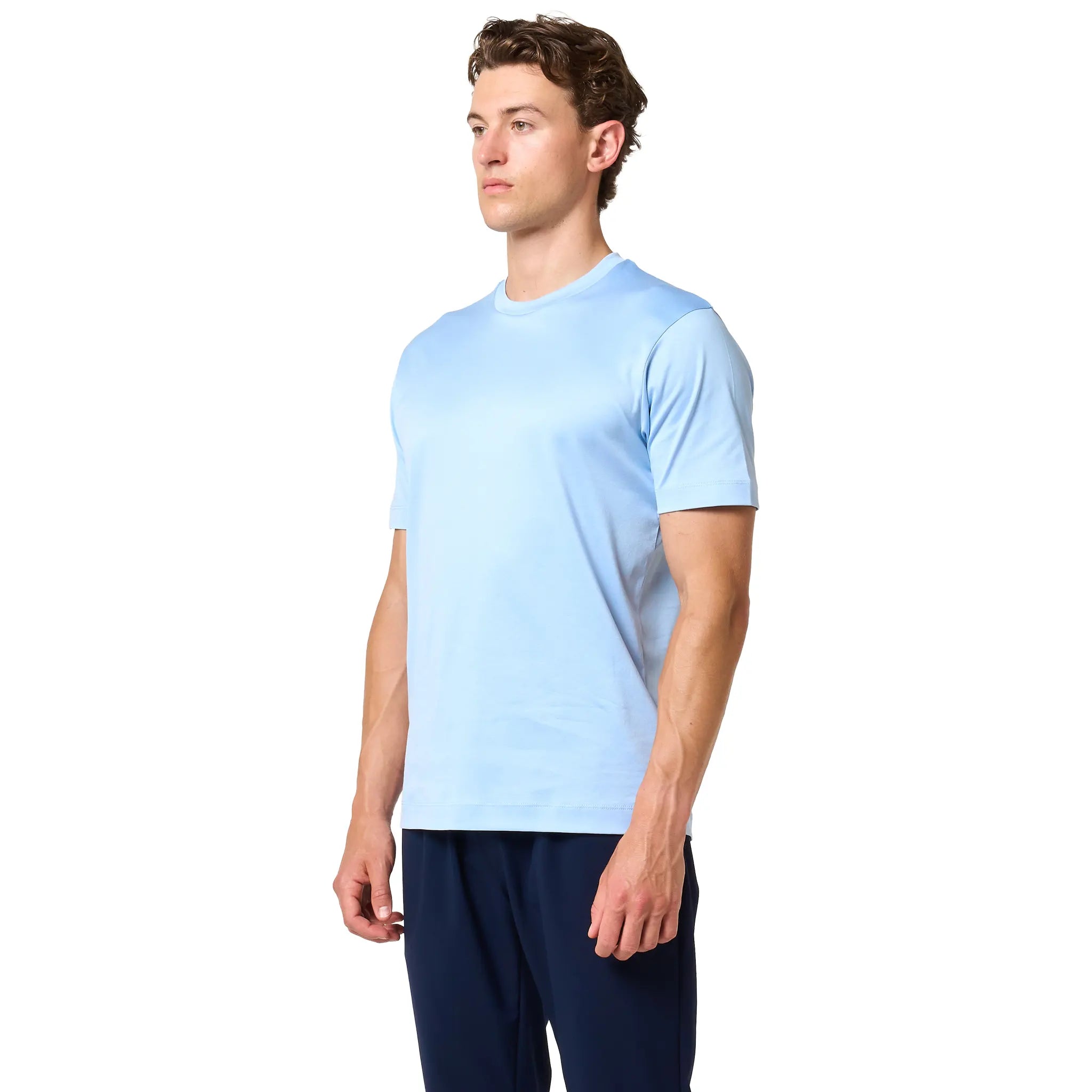 Front Side View of Loiano Egyptian Cotton Light Blue T-Shirt